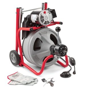 K-400 Machine with Gloves & Std. Equipment: Two-Wheel Cart, AUTOFEED, C-32 IW 3/8" x 75' (10 mm x 23 m) Solid Core (Integral Wound) Cable, T-260 Tool Set